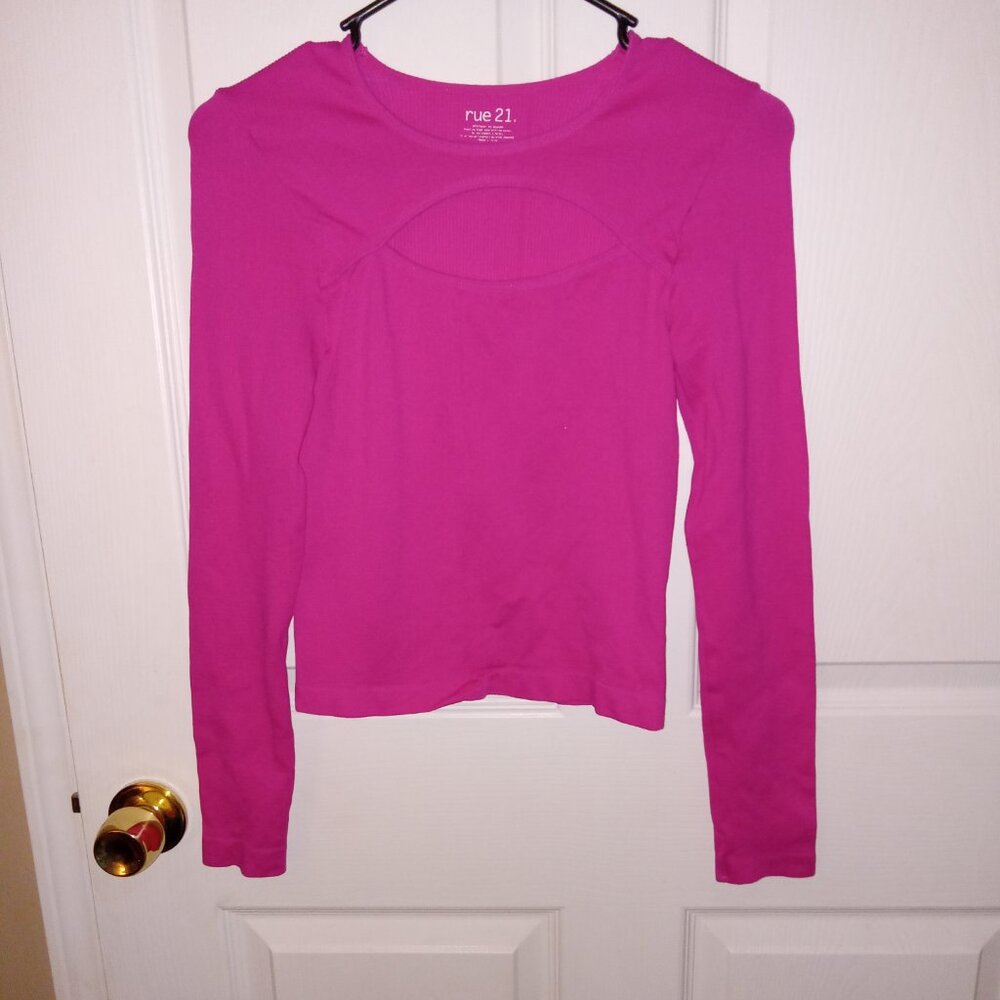 Rue 21 Juniors hot pink stylish fitted long sleeve top